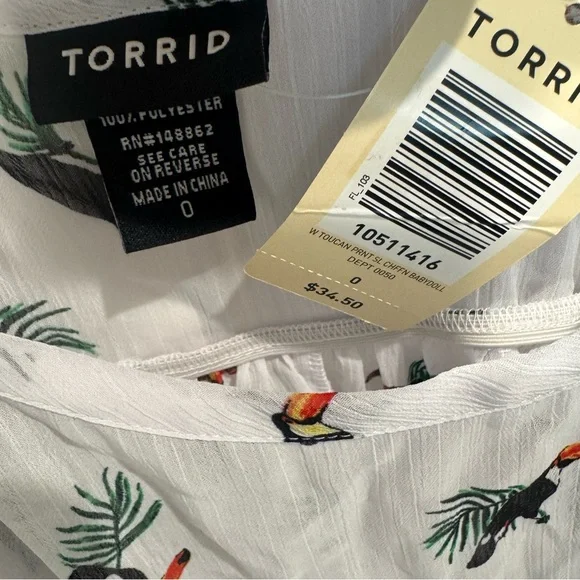 Torrid 0 US 14 NWT $34.50 Toucan Tropical Print Babydoll Cami Tank Swing Top - Picture 6 of 8